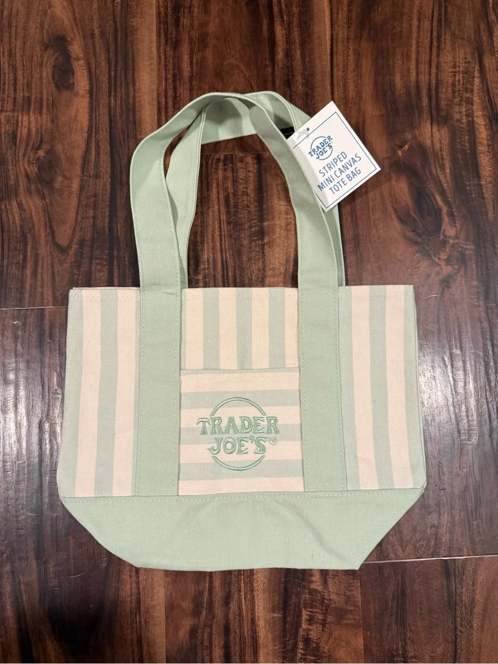Trader Joe’s Mint Green Striped Canvas Mini Tote Bag
